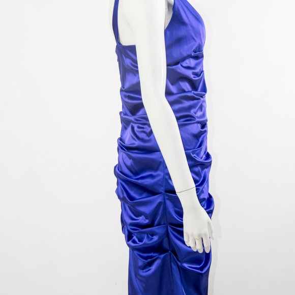 NICOLE MILLER Blue Cocktail Party Dress Pencil Rusched Satin Mew12 Medium - Picture 6 of 6